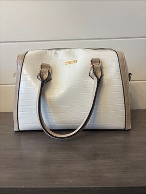 Women's Structured Satchel Handbag in White and Beige